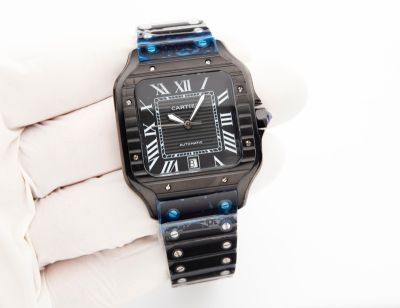 Cartier Santos Stainless Steel 8215 Movement 47.5*39.8MM Black Dial Rose Gold/Black Bezel Men Watch